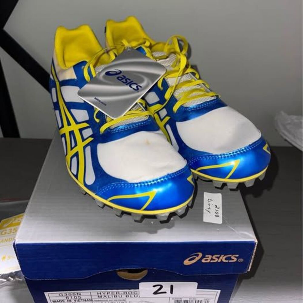ASICS size 10 Women’s Track shoes with Spikes Yellow Blue